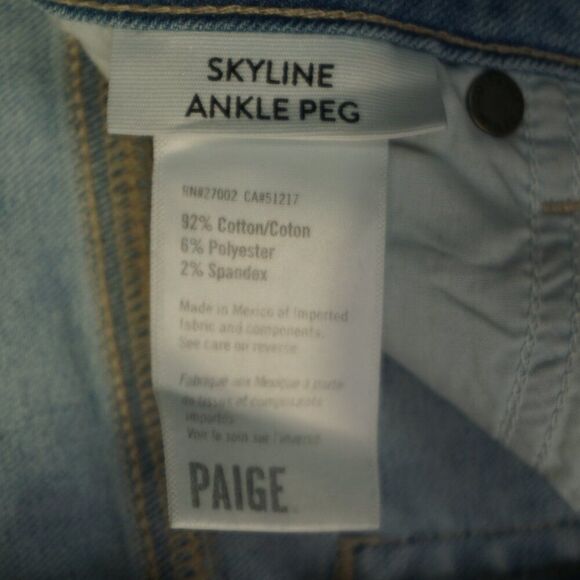 New Paige Skyline Ankle Peg Raw Hem Mid Rise Jeans in Daralyn Destructed size 25 - Picture 15 of 16